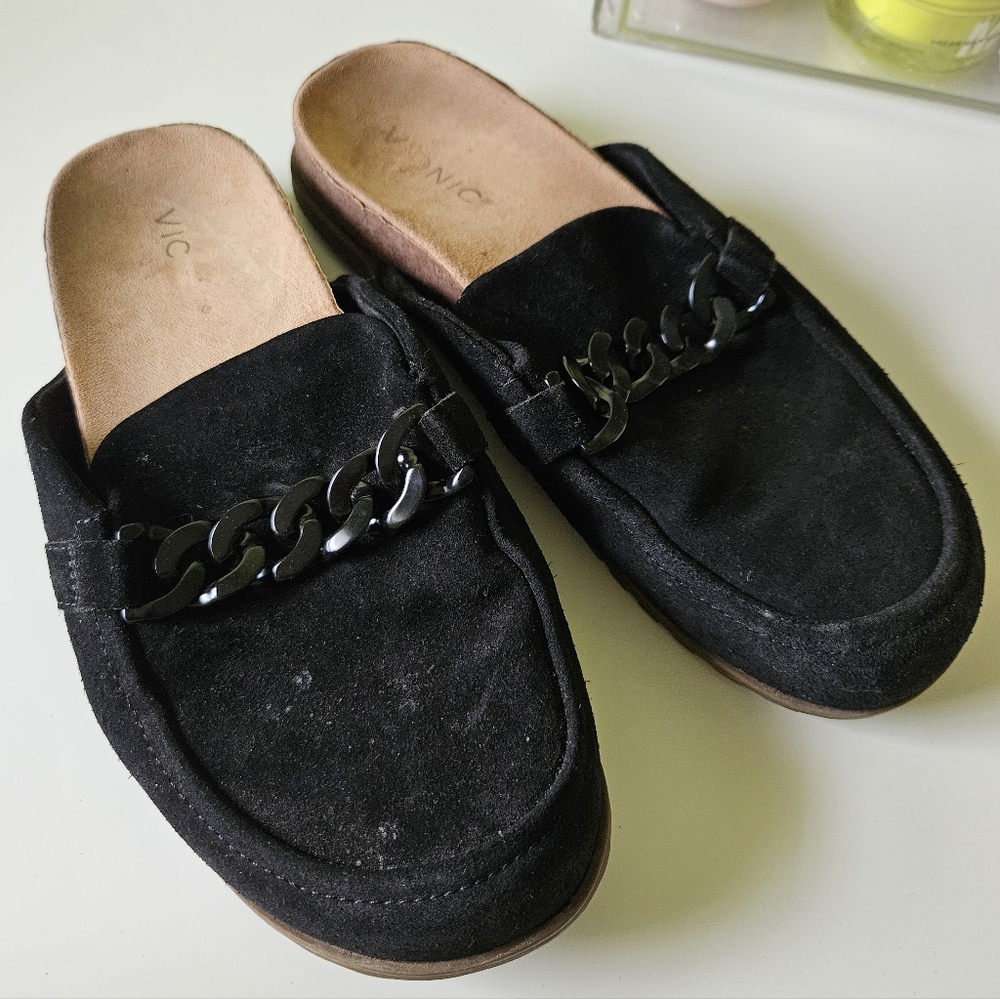Women's Vionic Georgie Mule Black Suede Size 8.5 Chain Comfort
